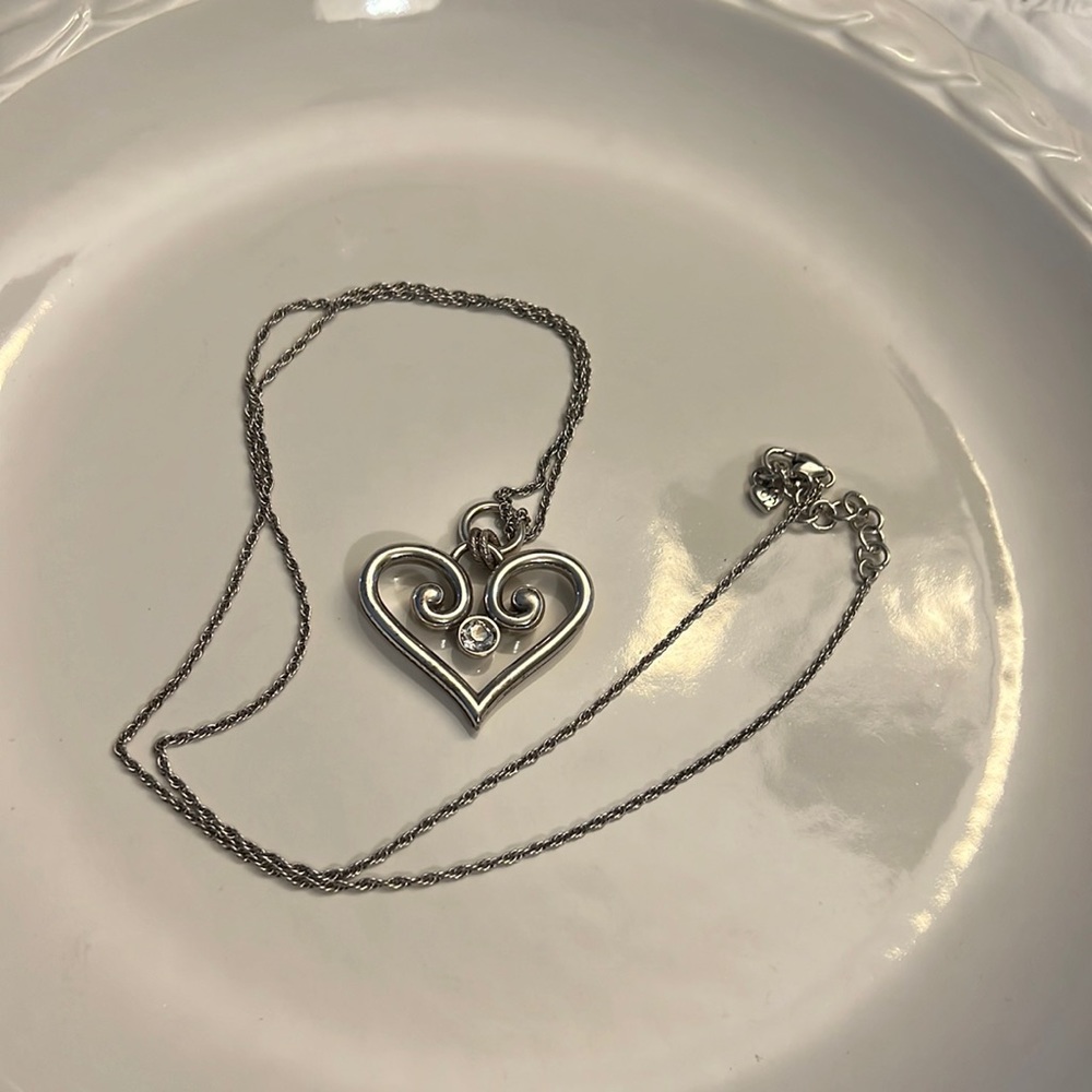 Brighton Alcazar Heart Long Silver Crystal Pendant Necklace